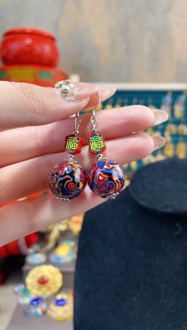 【闪购商品】非遗犀皮漆精品耳环福字