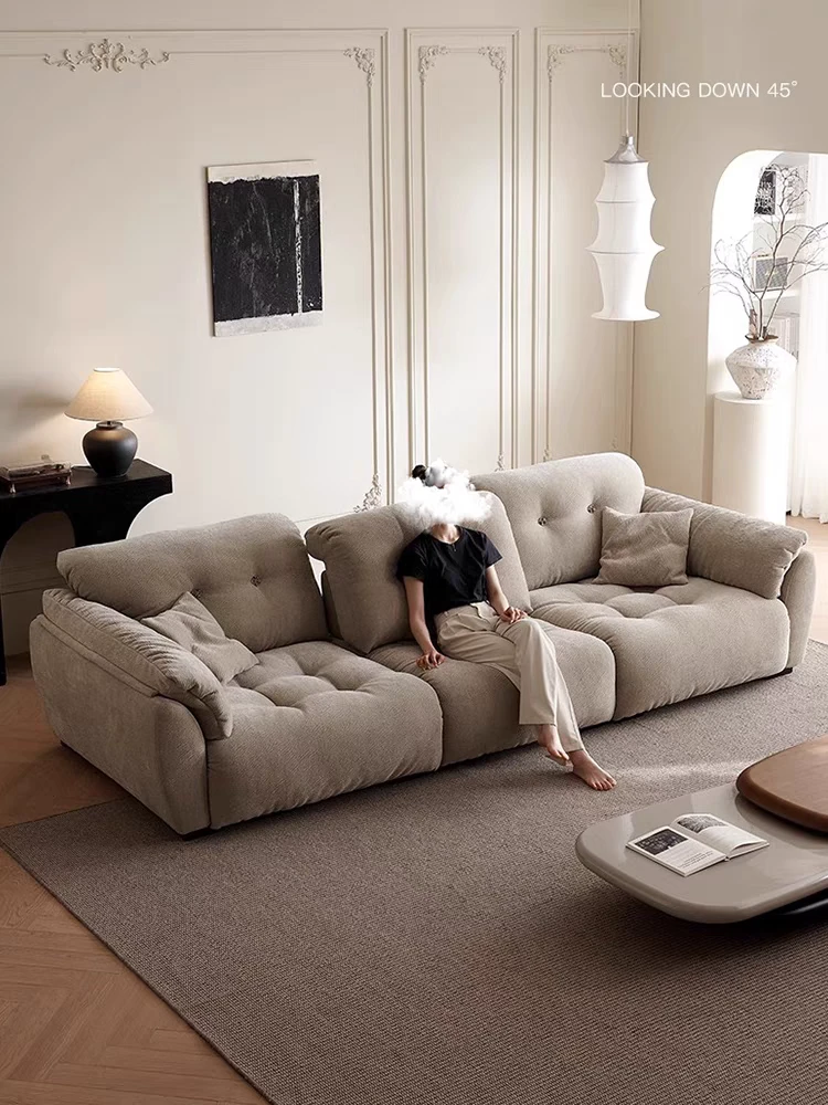云朵奶油风沙发2025新款可移动靠背超宽坐深高靠背雪尼尔布艺沙发