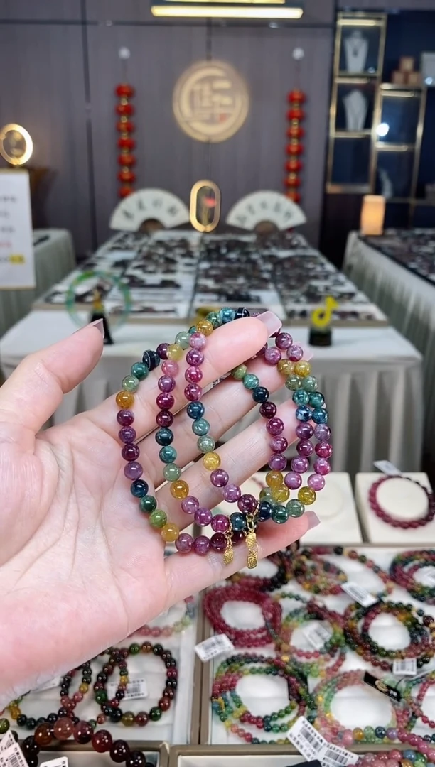 未镶嵌老矿碧玺彩虹单圈手串6mm+碧玺hon多样性发一条