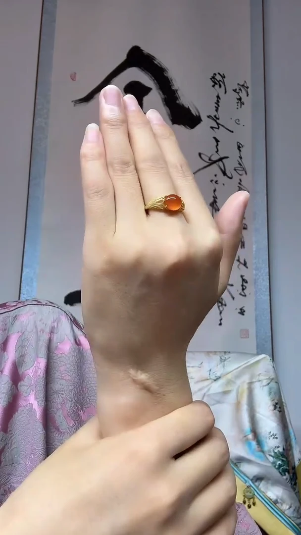 南红玛瑙银S925镶嵌戒指戒指