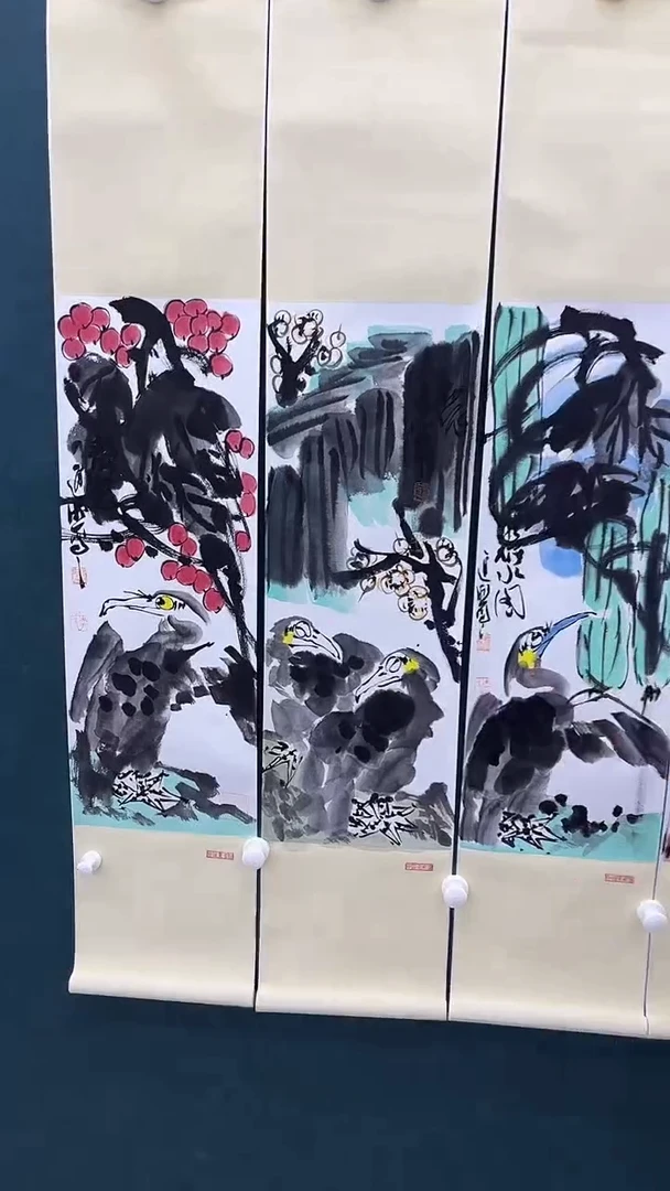 国画李进潮-四条屏-花鸟轴