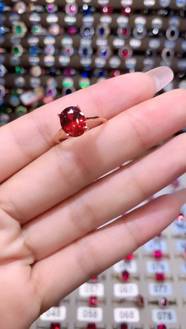 石榴石戒指银S925镶嵌玫瑰金810