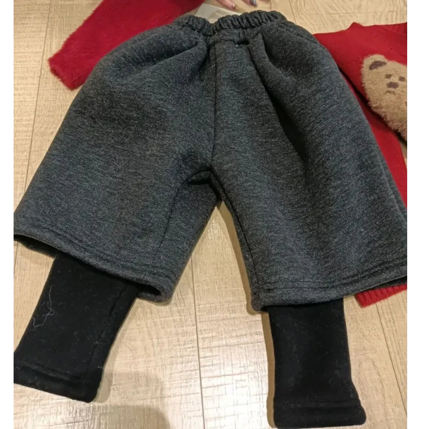 【歪歪妞童装】27462儿童复加加厚长裤休闲风靴裤冬季假两条长裤