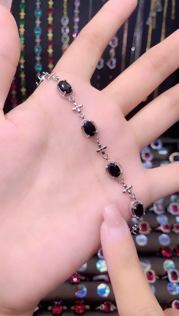 蓝宝石手链银S925镶嵌银色57