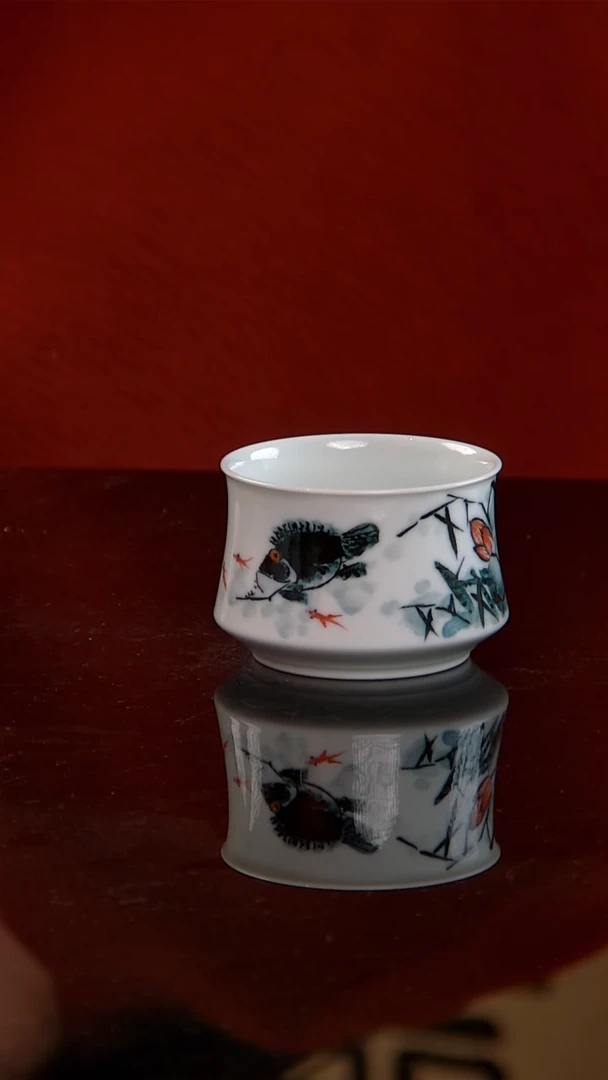 李华手绘釉中五彩和为贵马蹄杯