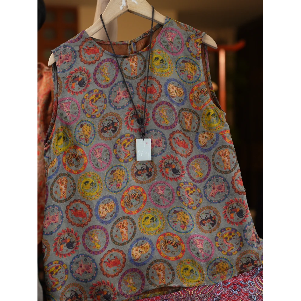 十二生肖<<非遗美学>>1187香云纱时尚复古十二生肖印花双面穿背心