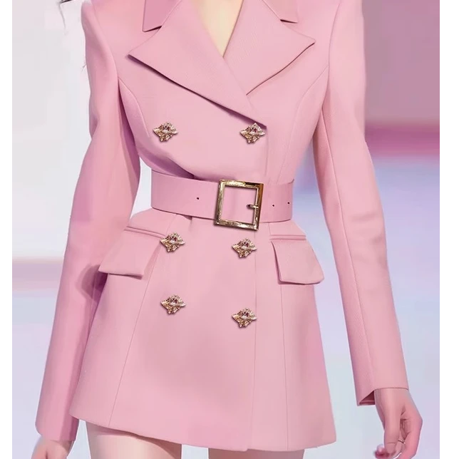 AUI粉色减龄超好看西装外套小众修身西服裙LGZ-25W048193