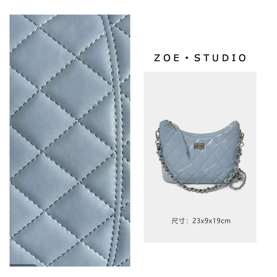 【佐伊甄选】SK-92651-湖蓝色轻奢女士经典小众斜挎斜跨包包