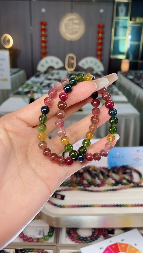未镶嵌老矿碧玺彩虹冰体单圈手串6.9mm+碧玺（多样性发一条）mz