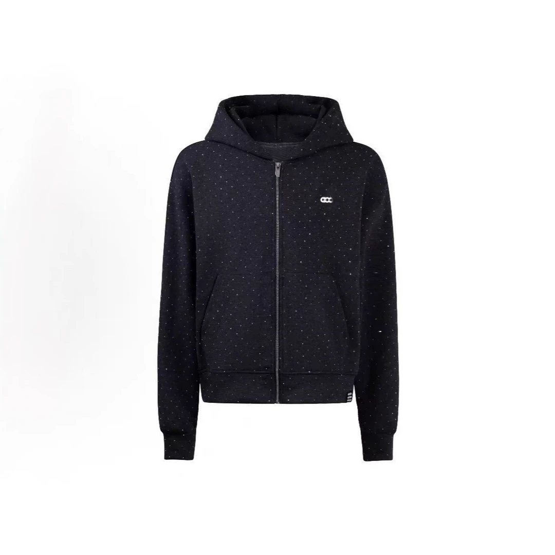 G1 星空闪银烫钻25秋冬空气层时尚高级感开衫连帽卫衣