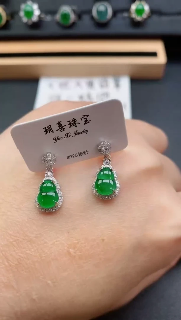 翡翠银S925镶嵌耳饰508080