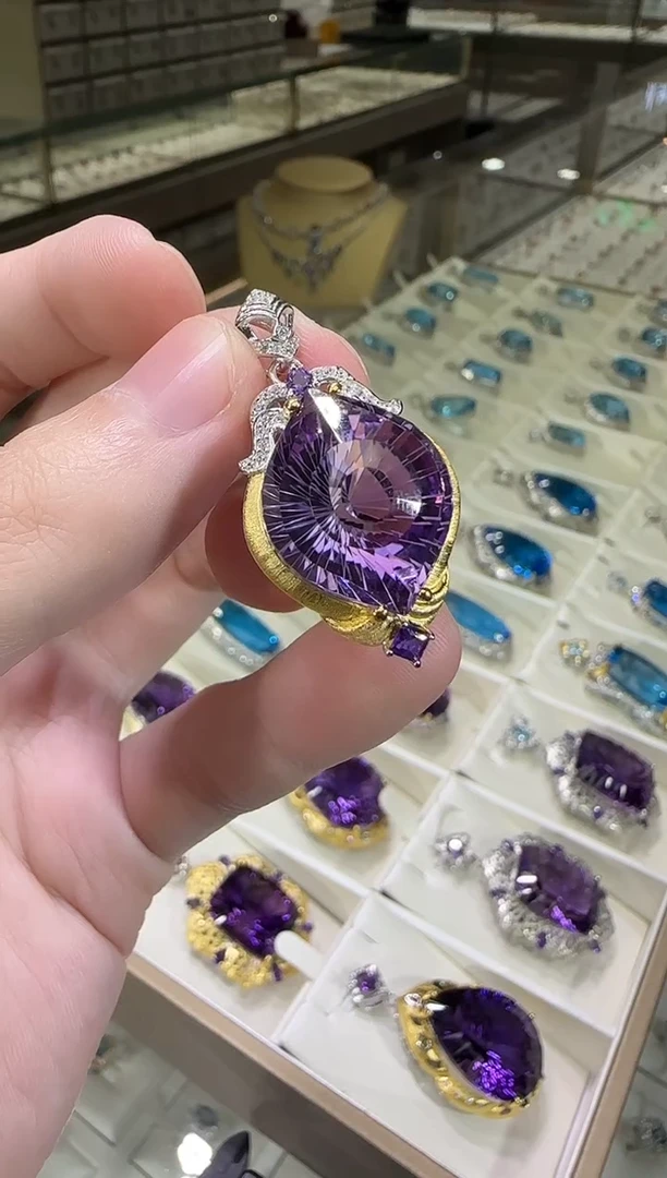 颈饰银S925镶嵌紫晶净体16*20mm