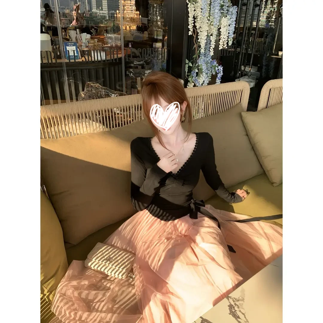 浪漫埃菲尔 秋纯欲千金风法式显瘦连连衣裙子女装新款撞色高腰裙