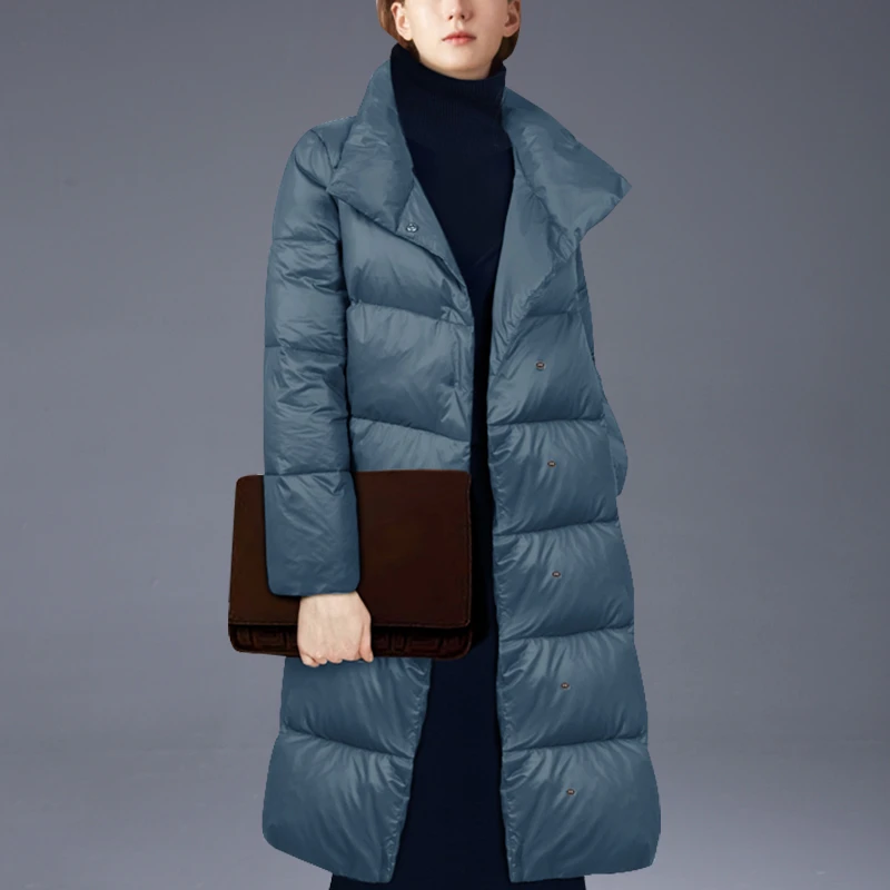 欧美时尚气质羽绒服女中长款2025冬季新款修身显瘦大码大衣外套潮