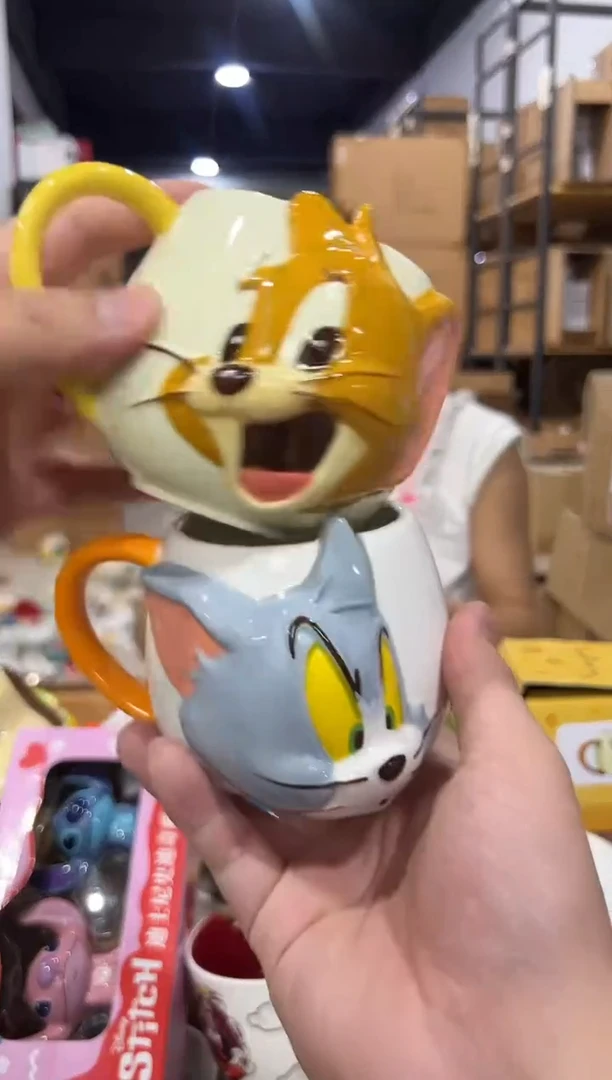 瓷片原盒立体猫和老鼠对杯