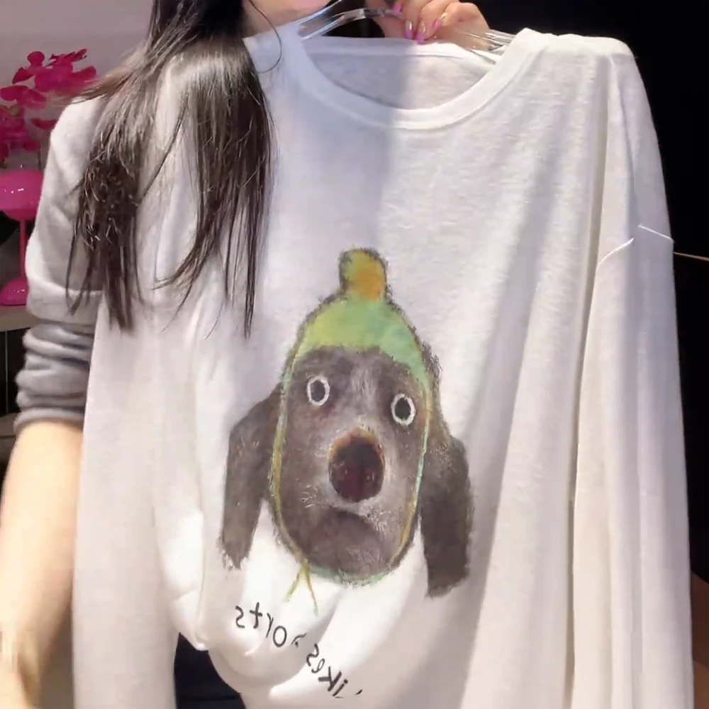 趣味小狗印花长袖t恤