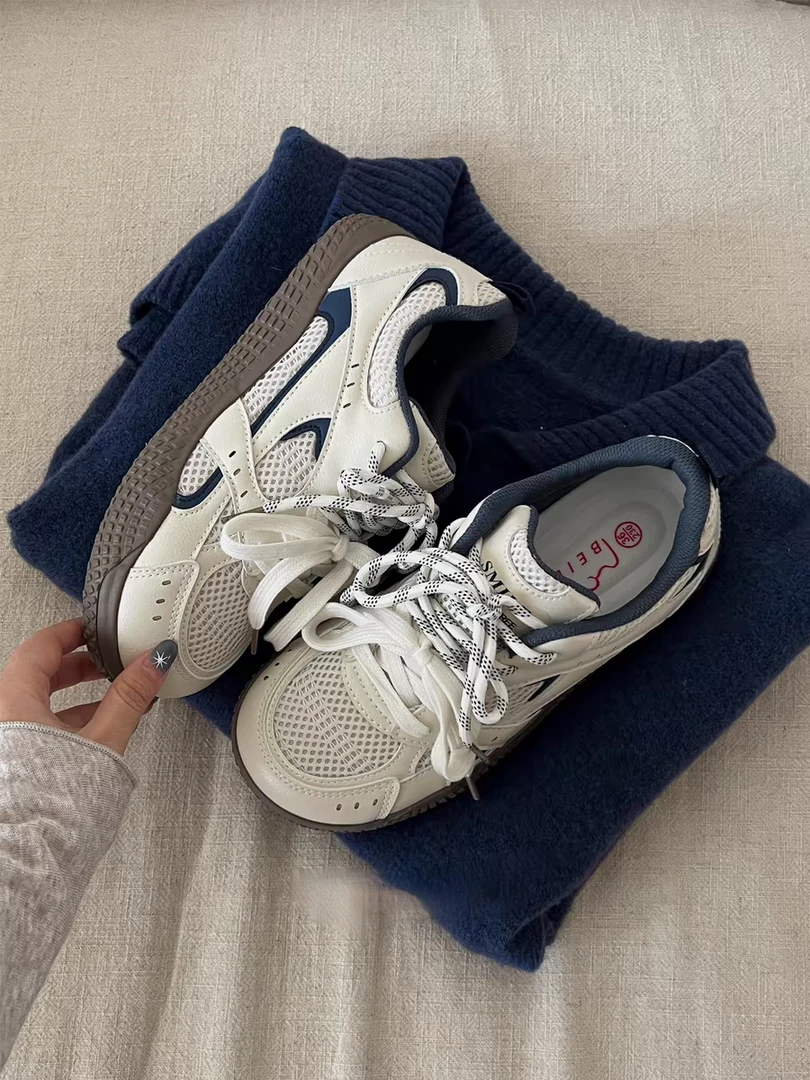 韩版2025夏季网面透气德训鞋百搭chic鞋子潮学生圆头丑萌板鞋