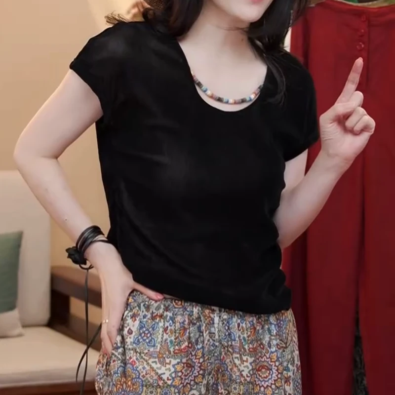 2025夏季时尚百搭气质显瘦领口串珠上衣LK2503997