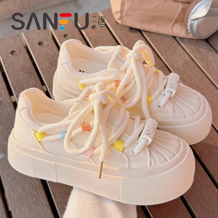 SANFU/三福青春潮流厚底小白鞋女2025年春季新款学生轻便休闲板鞋