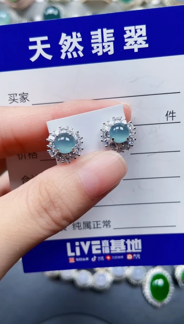 银S925镶嵌翡翠耳饰128