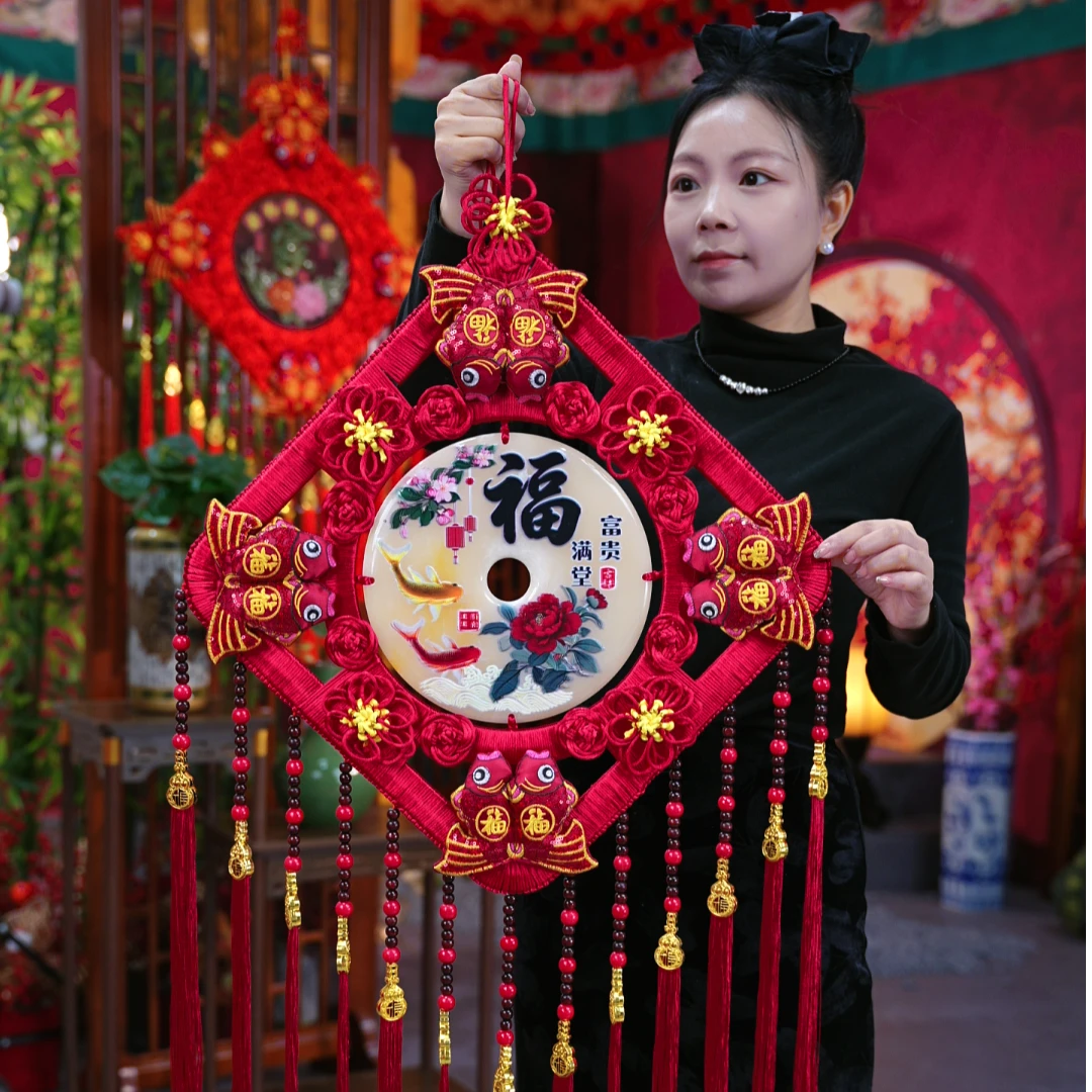 故宫红F【羊脂平安扣】中国结挂件挂饰新年客厅玄关背景墙 M39F-P