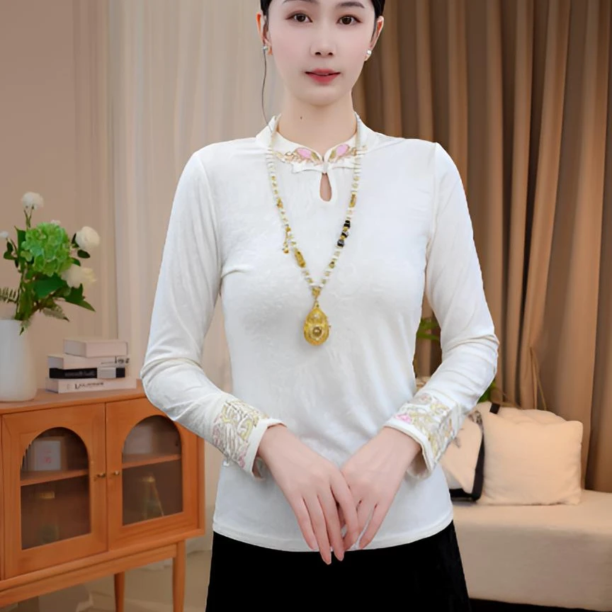 2025秋季新款刺绣提花长袖保暖上衣2025D1887-七月杭锦仓