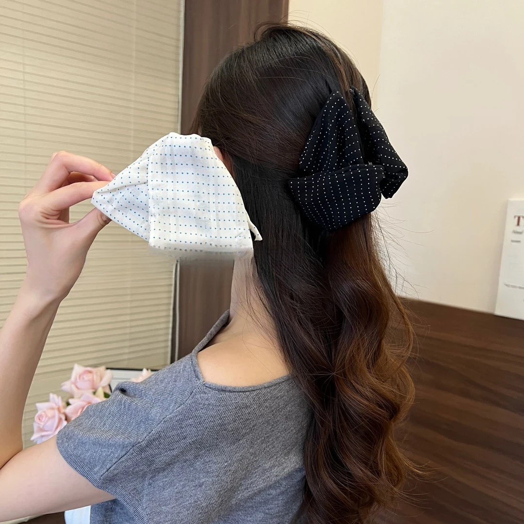 法式赫本风三角布艺小波点抓夹时尚气质后脑勺发夹鲨鱼夹子香蕉夹