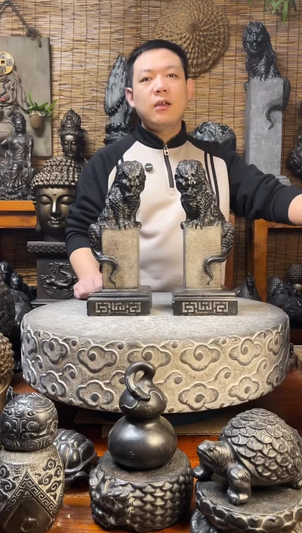 石材33吸水兽立柱一对天然青石雕刻