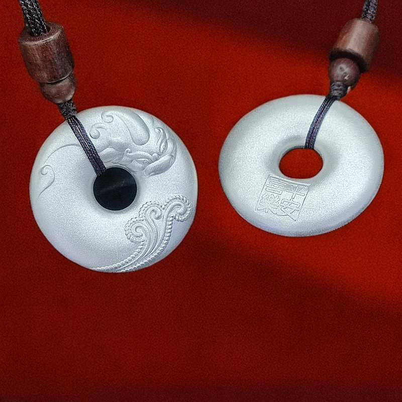 济银 足银银制品 足银9999平安扣吊坠实心古法钥匙扣真言喜乐貔貅