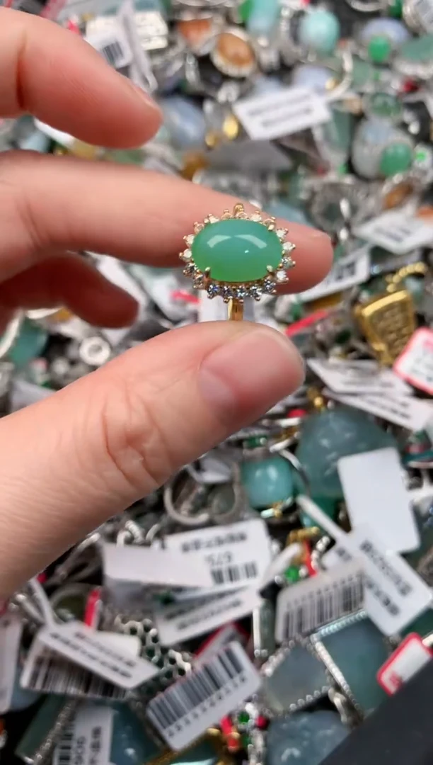 银S925镶嵌戒指翡翠777---8