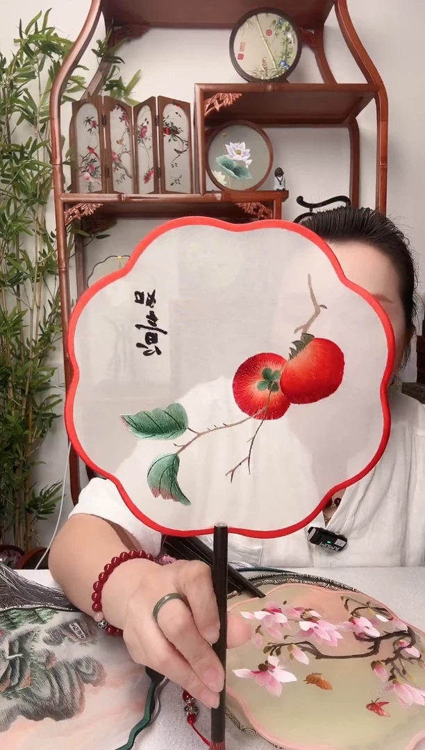 刺绣团扇--手工绣花---双面绣花