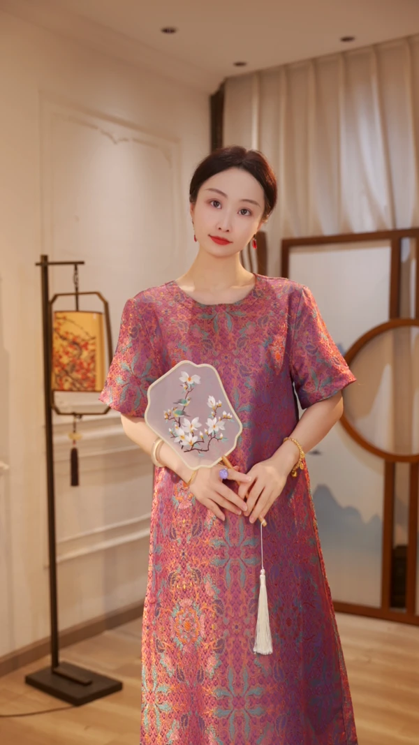 丝年.锦意｜夏季新款新中式国风宽松双面穿宋锦连衣裙-4970