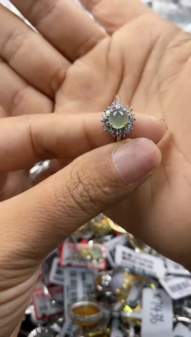 银S925镶嵌戒指翡翠8888---6