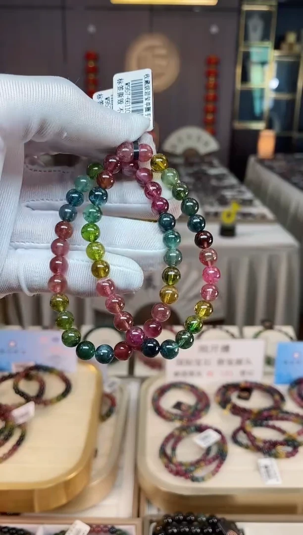 未镶嵌老矿碧玺彩虹单圈手串5mm+碧玺xion多样性发一条