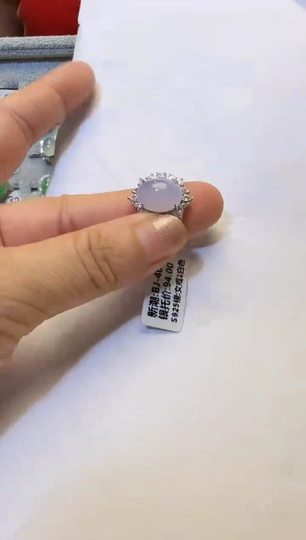 银S925镶嵌戒指翡翠925银镶缅甸A货翡翠戒指