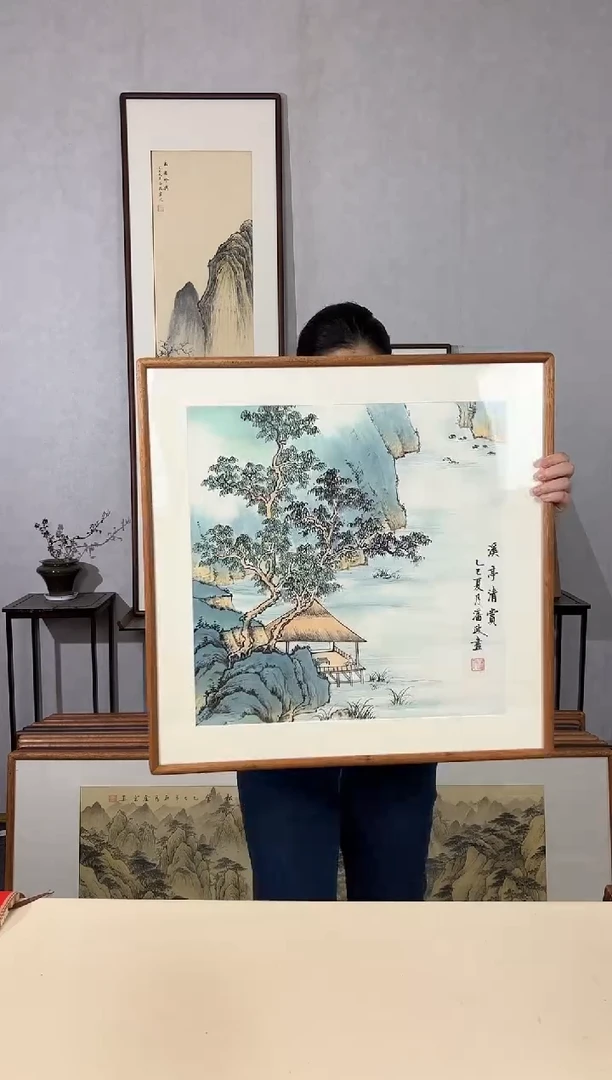 国画手绘*溪亭清赏*62*62cm实木框