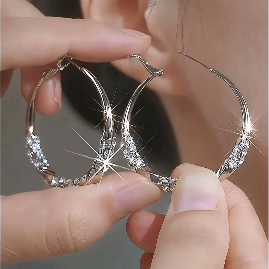 铜合金合成锆石耳饰 【148号】高级感时尚气质满钻个性圈圈百搭耳环