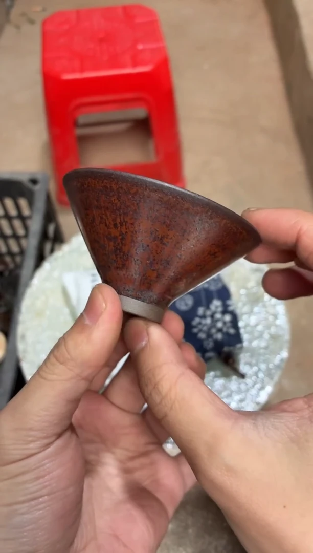 茶盏真柴烧建盏换点柴火柿红斗笠