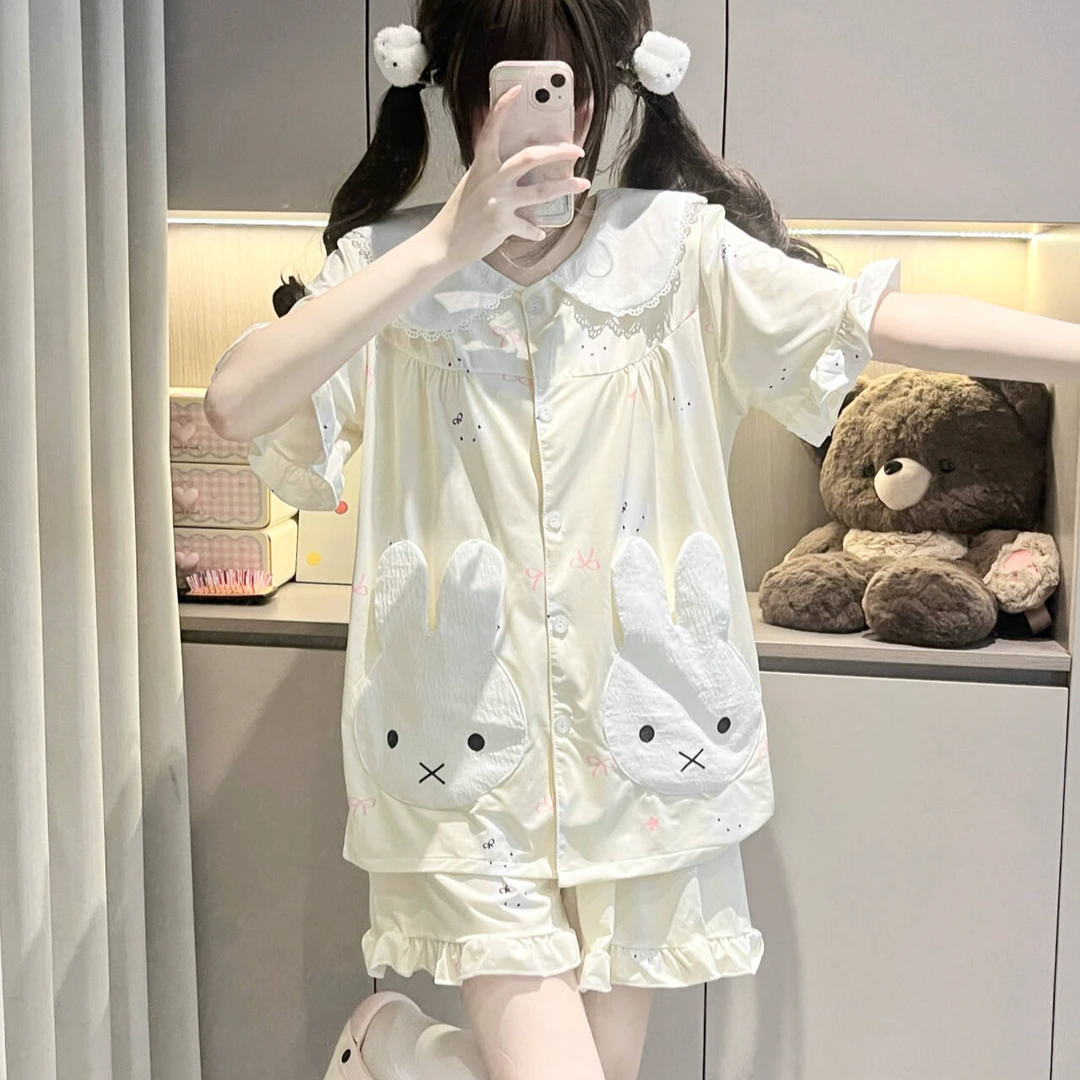 2026夏季新款可爱卡通黄色米菲兔娃娃领睡衣女家居服套装可外穿