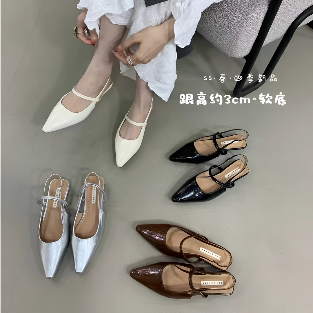 梦梦家/Q 520-2 法式低跟尖头包头凉拖软底百搭极简风通勤晚晚风