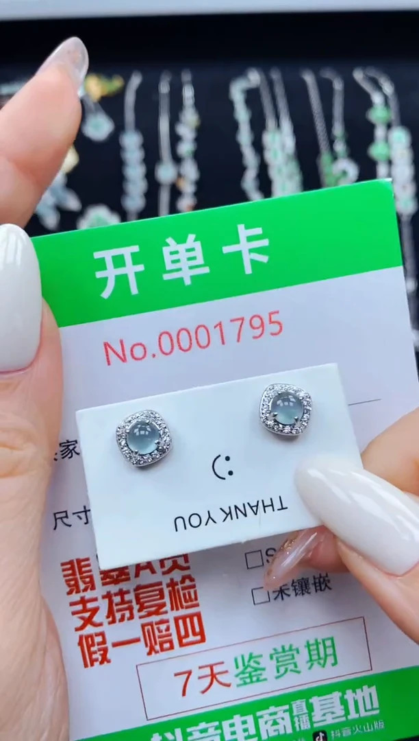 翡翠银S925镶嵌耳饰1795