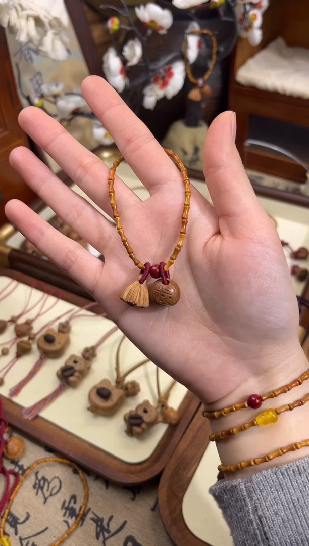 手串桃核【桃缘序】竹节「朱砂福气莲莲」桃核辟、挡、驱、护 备注手围