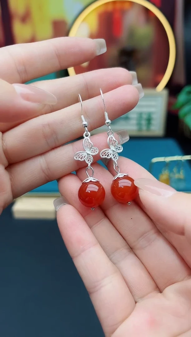 玛瑙/玉髓耳饰银S925镶嵌417