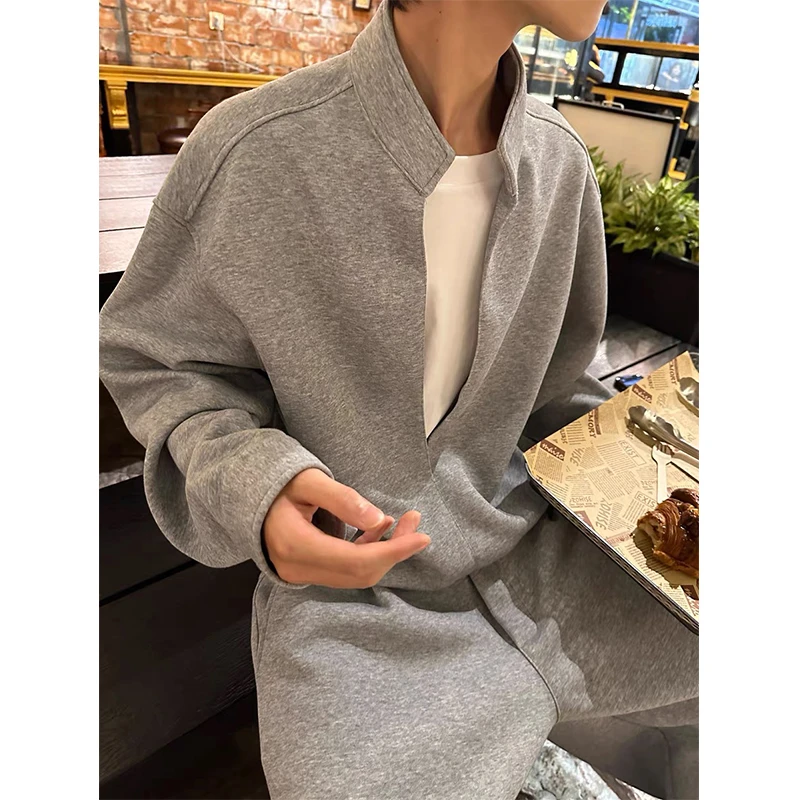 美式假两件卫衣卫裤套装秋季男生老钱风穿搭高级感休闲运动两件套