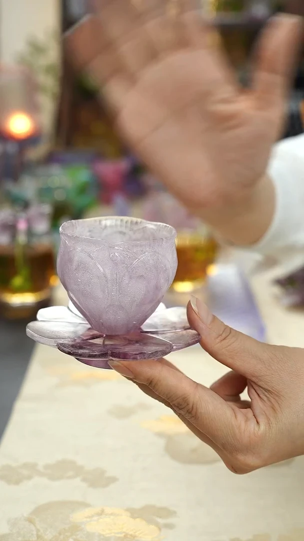 琉璃闪购花友杯垫+莲语茶杯紫色