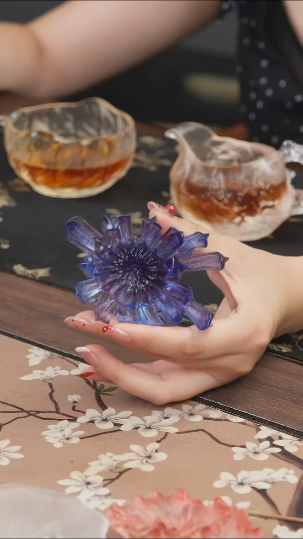 手工艺品琉璃蓝紫色菊花香插