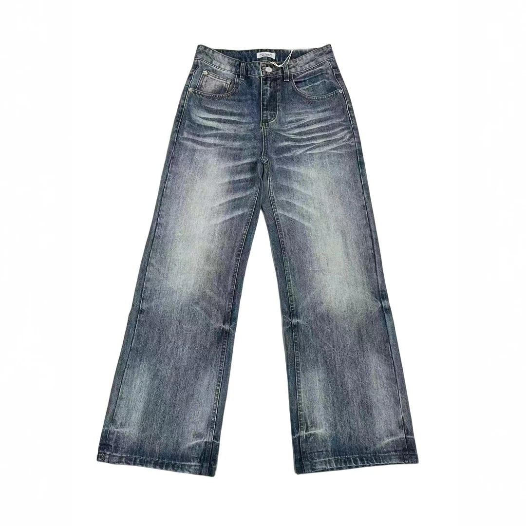 【猫须奶油冰蓝】抓痕cleanfit水洗水波纹奶油冰蓝高盎司蓝牛仔裤