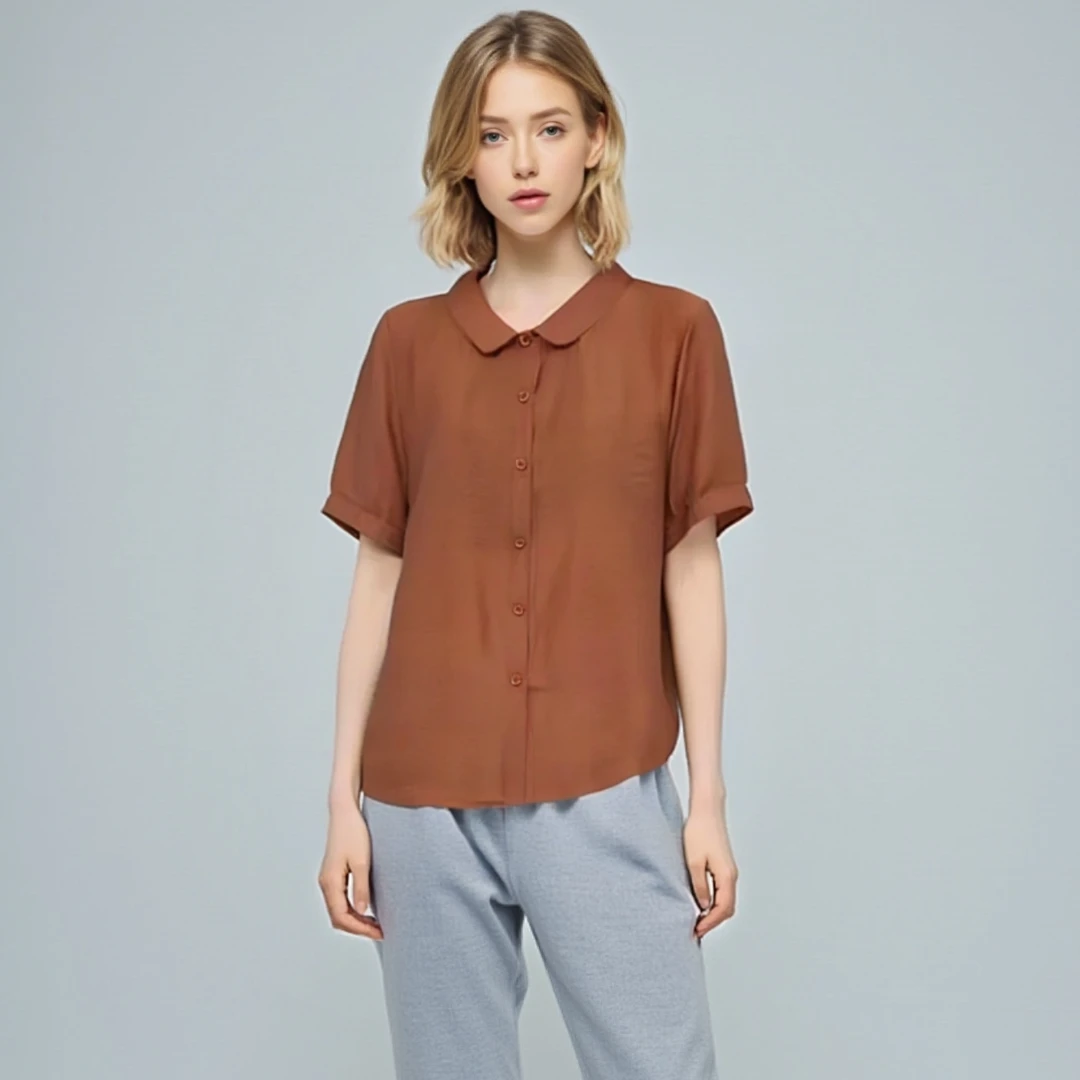 4936-夏季衬衫女士短袖中年妈妈装纯色上衣（3号仓）