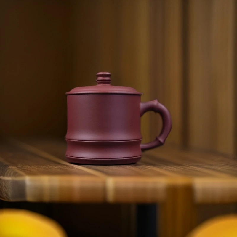 宜兴原矿紫砂体验款中槽清半手工水杯竹节办公家用泡茶杯紫砂杯