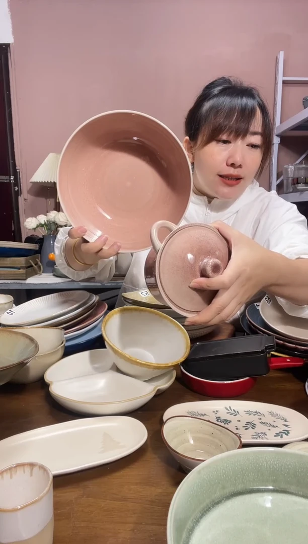 陶瓷微瑕（2个装）粉色汤碗+盖碗